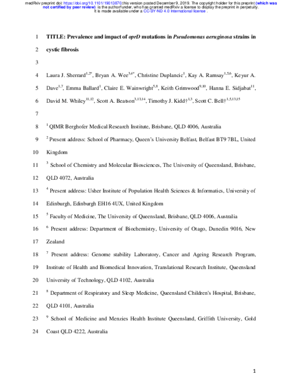 (PDF) Prevalence and impact of oprD mutations in Pseudomonas aeruginosa ...