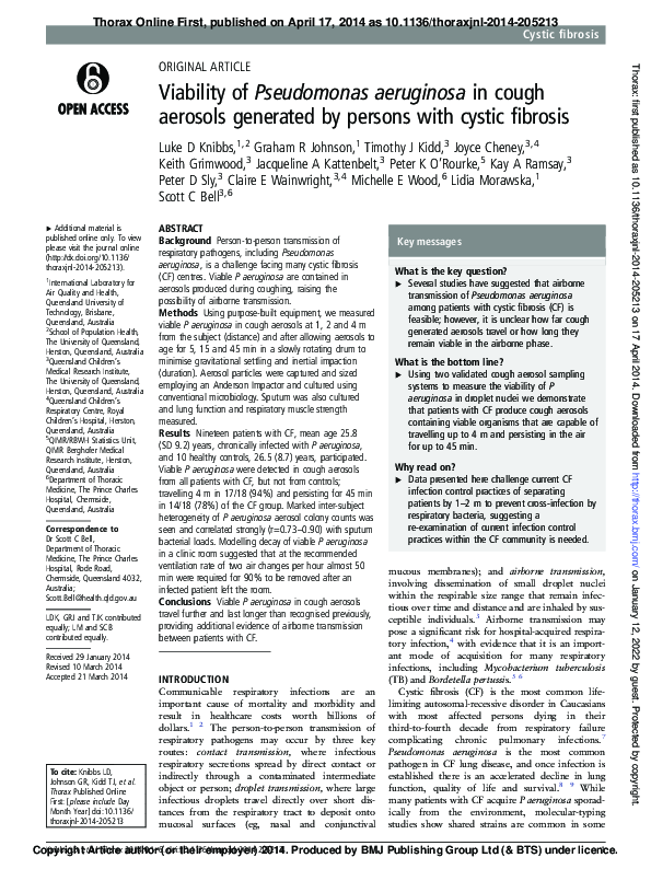 (PDF) Viability of Pseudomonas aeruginosa in cough aerosols generated ...