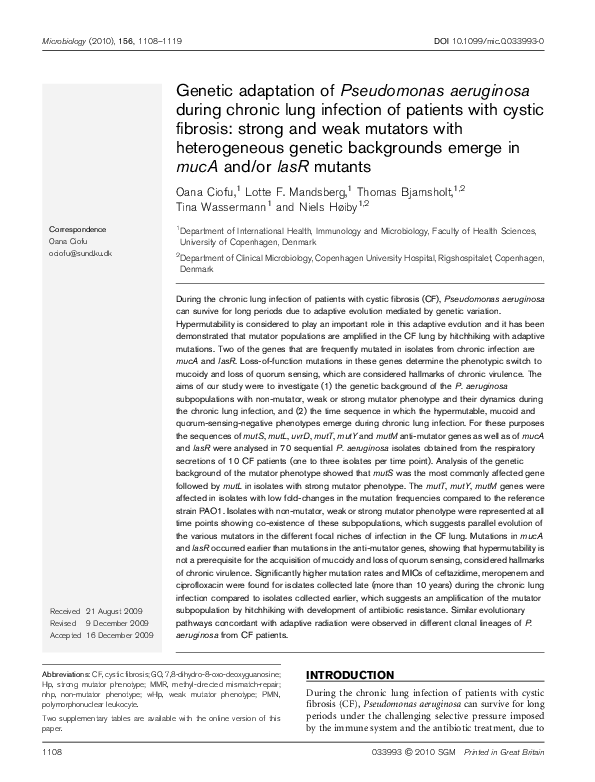(PDF) Genetic adaptation of Pseudomonas aeruginosa to the airways of ...