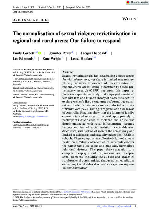 (PDF) The normalisation of sexual violence revictimisation in regional ...