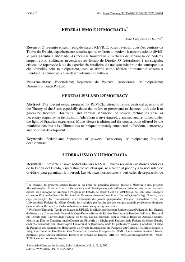 (PDF) Federalism and Democracy