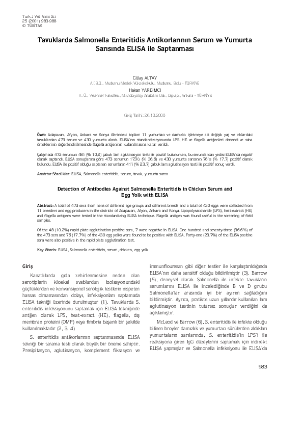 (PDF) Detection of Antibodies Against Salmonella Enteritidis in Chicken ...