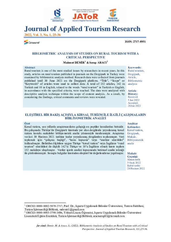 (PDF) Bibliometric Analysis of Studies on Rural Tourism with a Critical ...