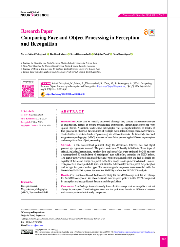 (PDF) Comparing Face and Object Processing in Perception and Recognition