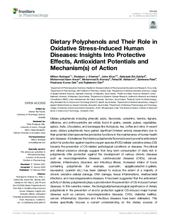 (PDF) Dietary Polyphenols and Their Role in Oxidative Stress-Induced ...