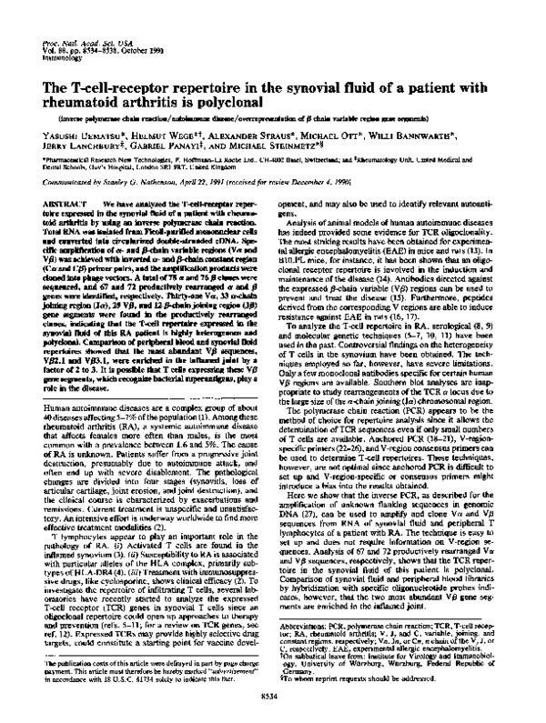 (PDF) The T-cell-receptor repertoire in the synovial fluid of a patient ...