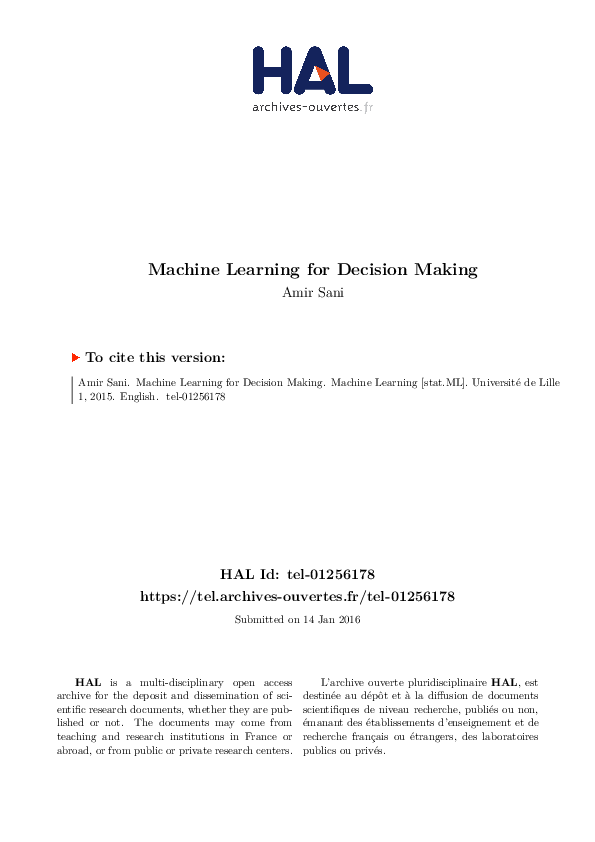 (PDF) Machine Learning for Decision Making