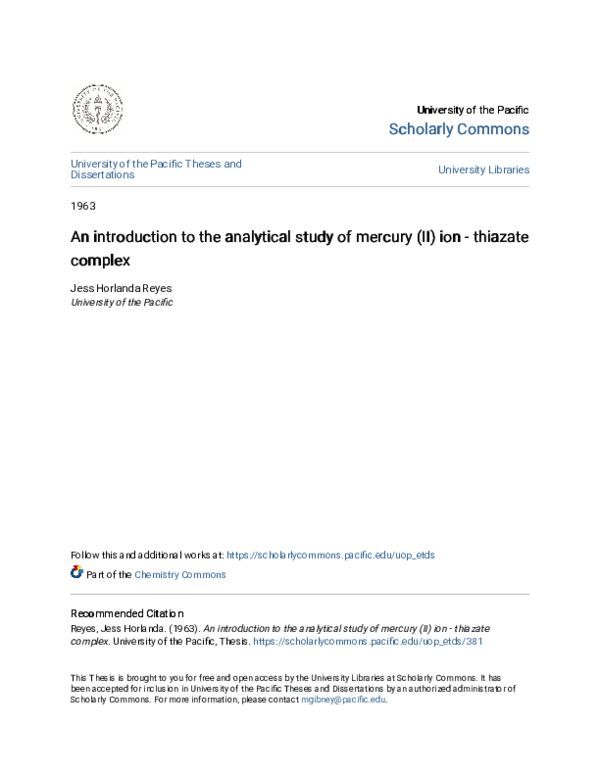 (PDF) An introduction to the analytical study of mercury (II) ion ...