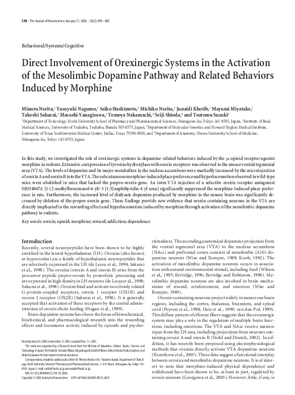 (PDF) Direct Involvement of Orexinergic Systems in the Activation of ...