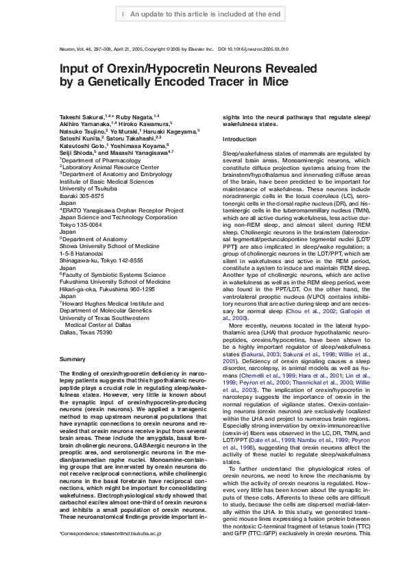 (PDF) Input of Orexin/Hypocretin Neurons Revealed by a Genetically ...