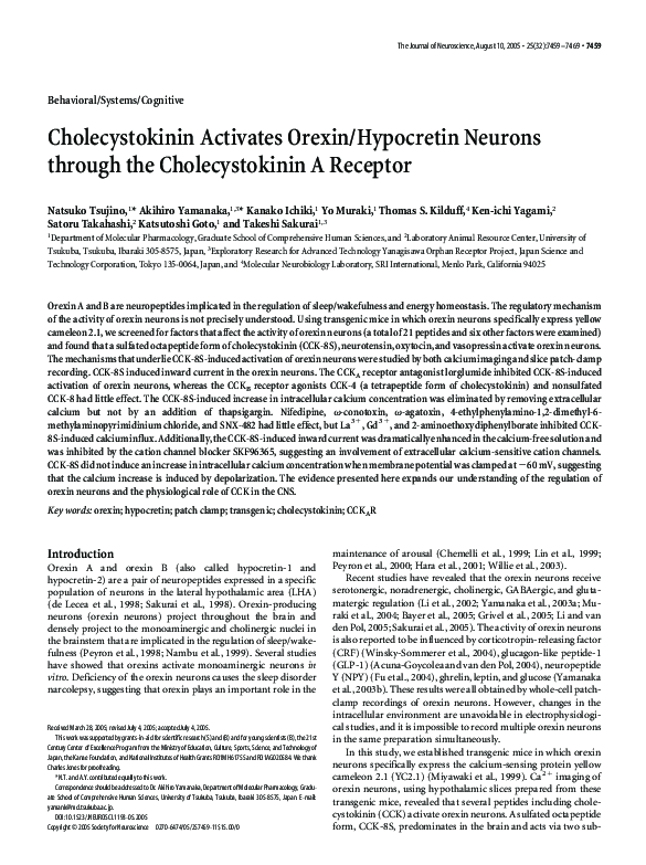 (PDF) Cholecystokinin Activates Orexin/Hypocretin Neurons through the ...