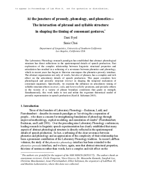 (PDF) At the juncture of prosody, phonology, and phonetics – the ...