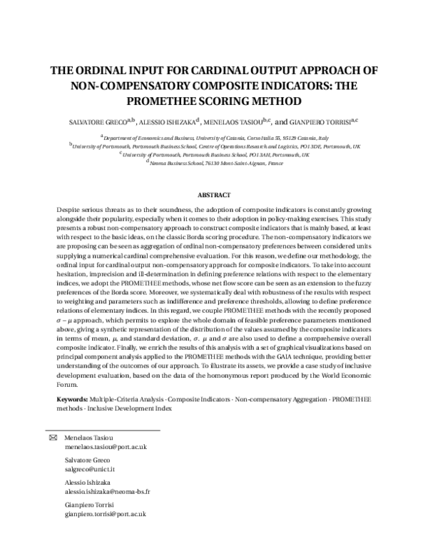 (PDF) The ordinal input for cardinal output approach of non ...
