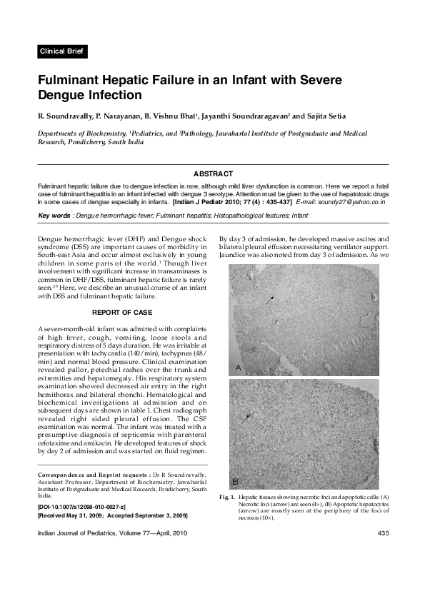 (PDF) Fulminant hepatic failure in an infant with severe dengue infection