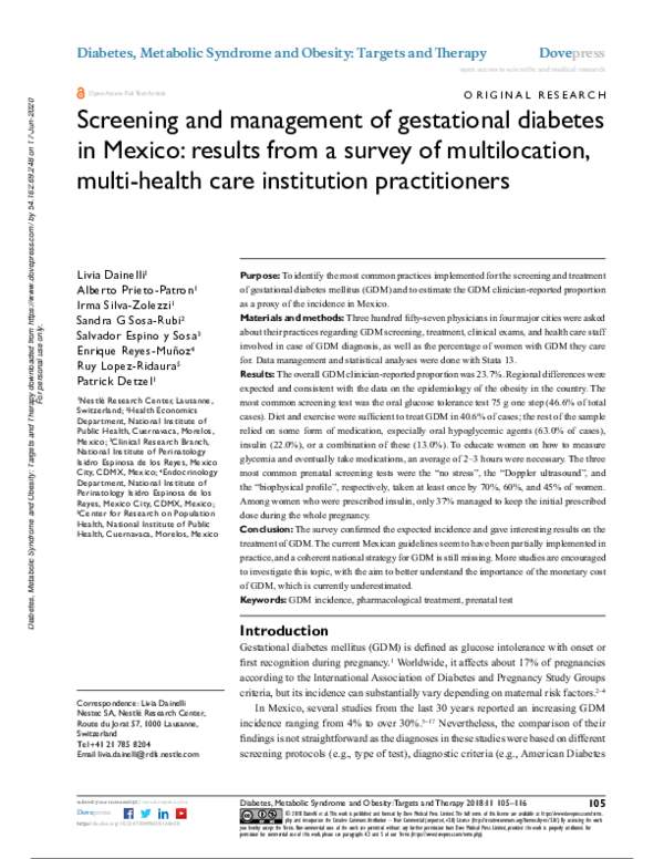 (PDF) Screening and management of gestational diabetes in Mexico ...