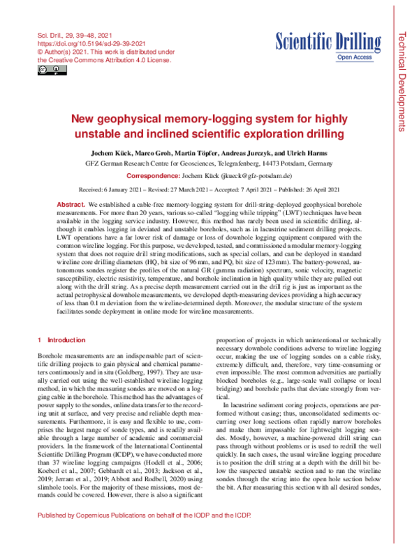 (PDF) New geophysical memory-logging system for highly unstable and ...