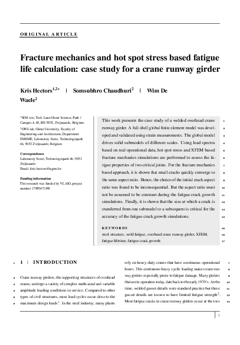 (PDF) Fracture mechanics and hot spot stress‐based fatigue life ...