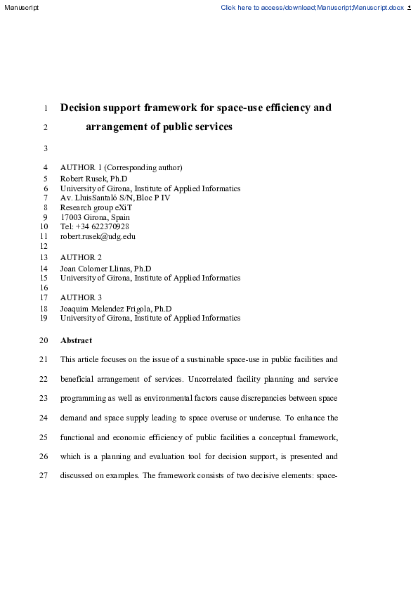 (PDF) Decision Support Framework for Space-Use Efficiency and ...
