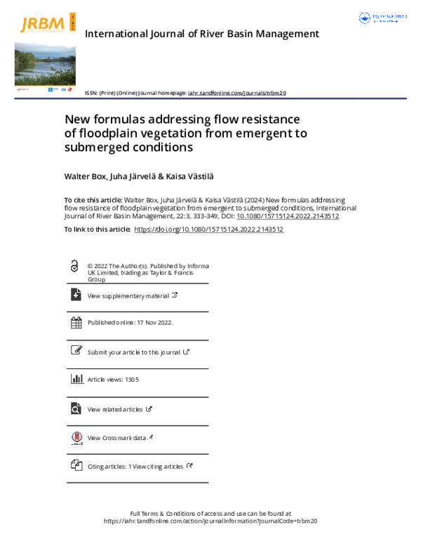 (PDF) New formulas addressing flow resistance of floodplain vegetation ...