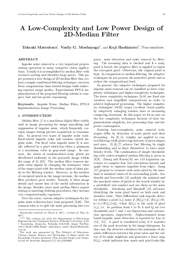(PDF) A Low-Complexity and Low Power Design of 2D-Median Filter
