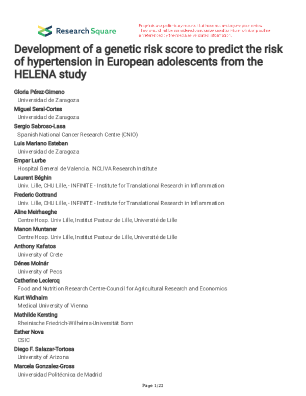 (PDF) Development of a genetic risk score to predict the risk of ...