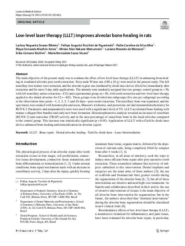 (PDF) Low-level laser therapy (LLLT) improves alveolar bone healing in rats