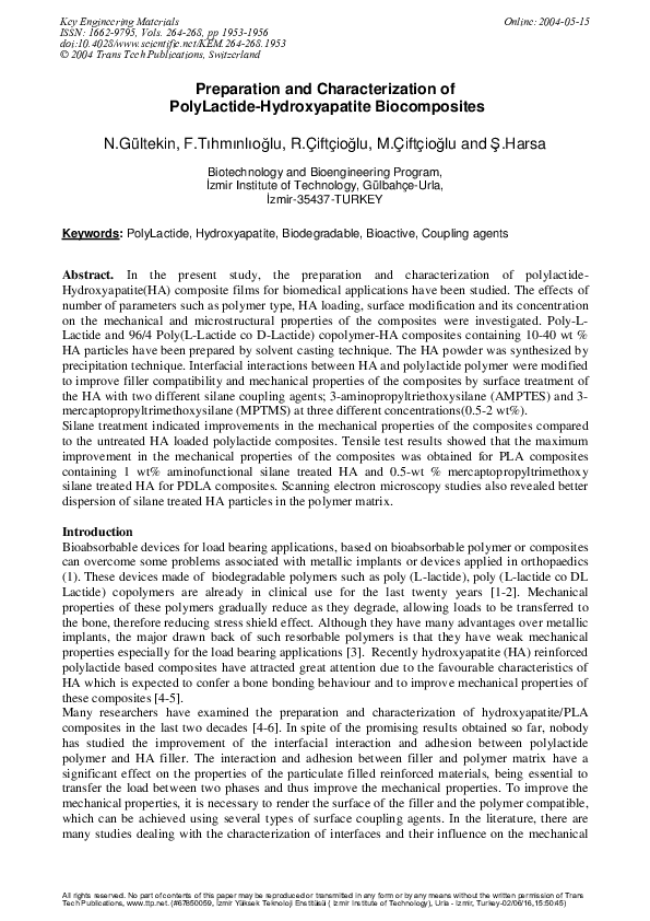 (PDF) Preparation and Characterization of PolyLactide-Hydroxyapatite ...