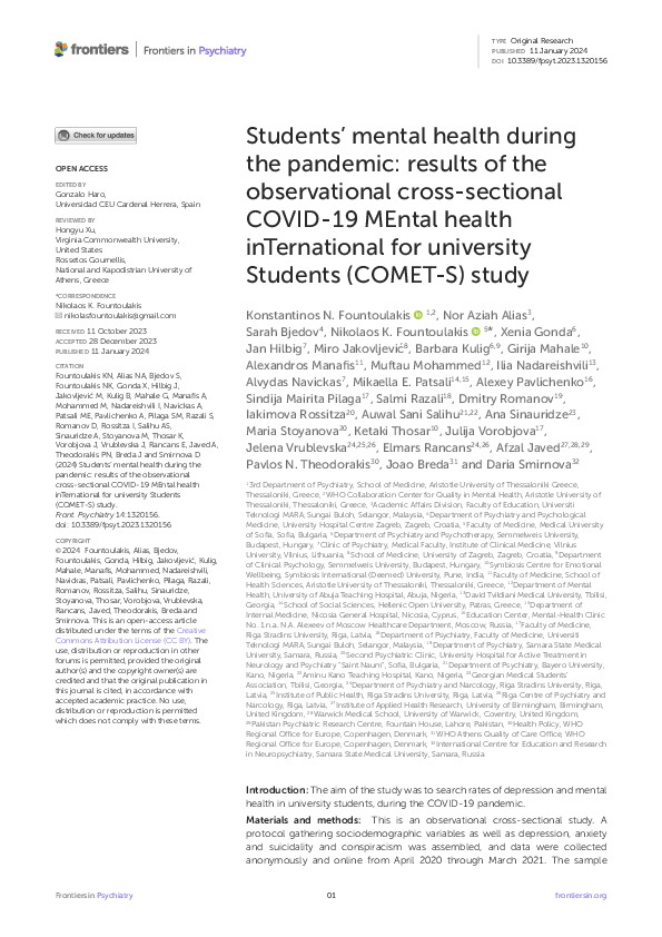 (PDF) Students' mental health during the pandemic: results of the ...