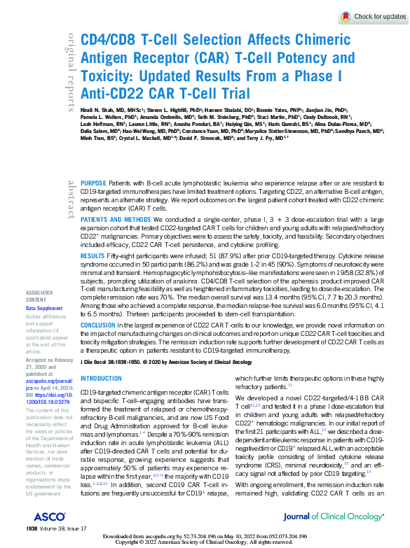 (PDF) CD4/CD8 T-Cell Selection Affects Chimeric Antigen Receptor (CAR ...