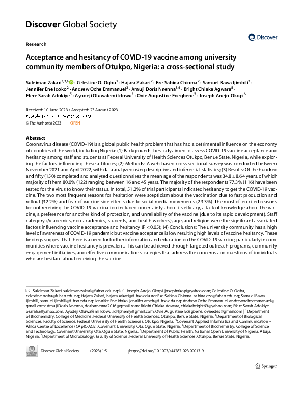 (PDF) Acceptance and hesitancy of COVID-19 vaccine among university ...