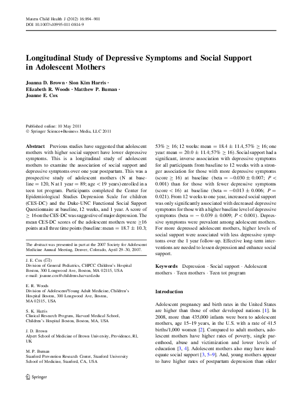 (PDF) Longitudinal Study of Depressive Symptoms and Social Support in ...
