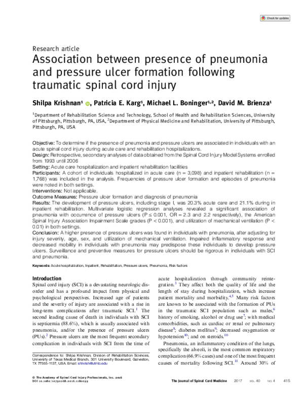 (PDF) Association between presence of pneumonia and pressure ulcer ...