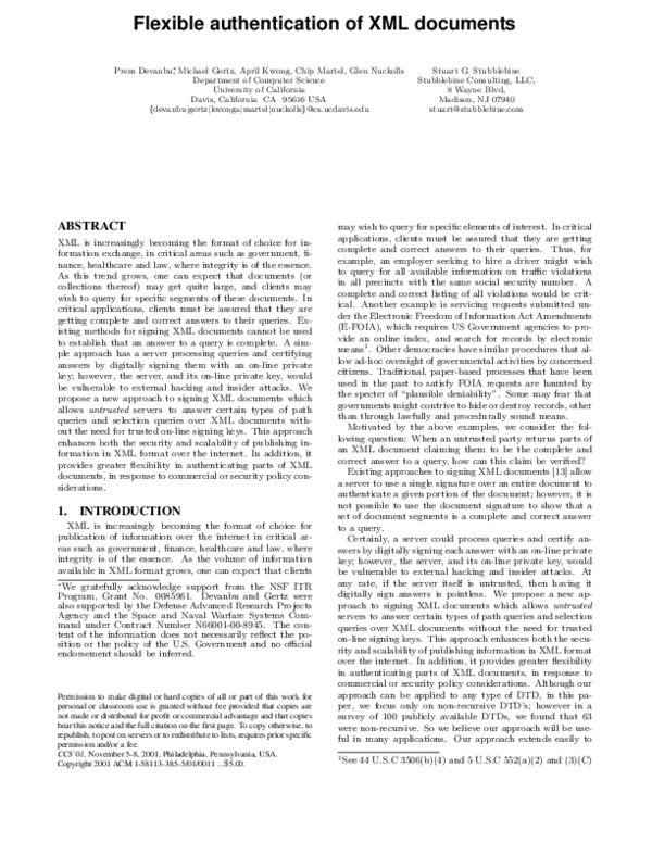 (PDF) Flexible authentication of XML documents