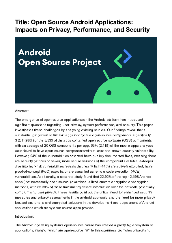 (PDF) Open Source Android Applications: Impacts on Privacy, Performance ...