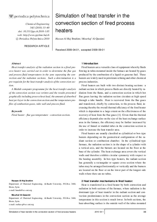 (PDF) Simulation of heat transfer in the convection section of fired ...