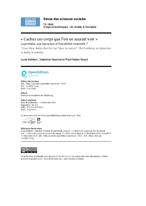 (PDF) « Cachez ces corps que l’on ne saurait voir » La prothèse, une ...