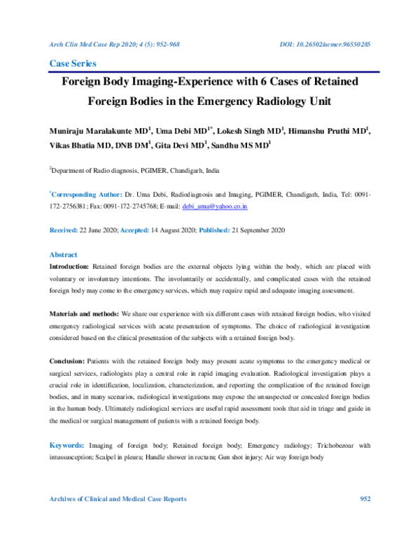 (PDF) Foreign Body Imaging-Experience with 6 Cases of Retained Foreign ...