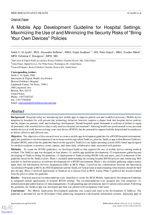 (PDF) A Mobile App Development Guideline for Hospital Settings ...