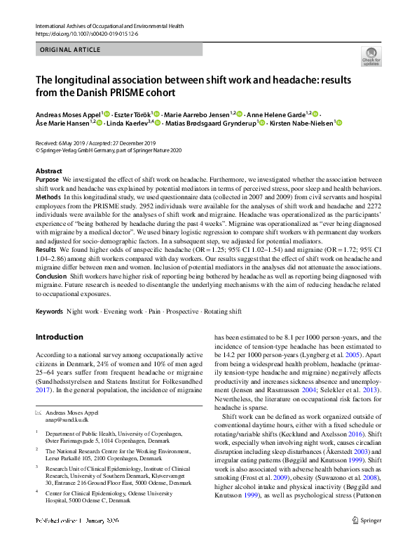 (PDF) The longitudinal association between shift work and headache ...
