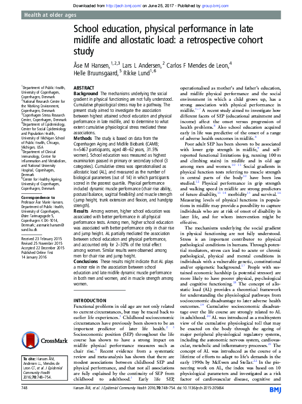 (PDF) School education, physical performance in late midlife and ...