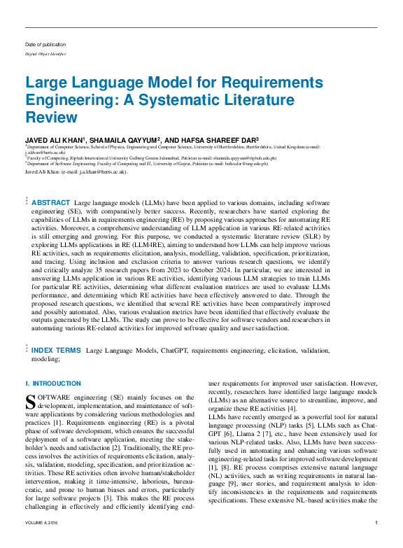 (PDF) Large Language Model for Requirements Engineering: A Systematic ...