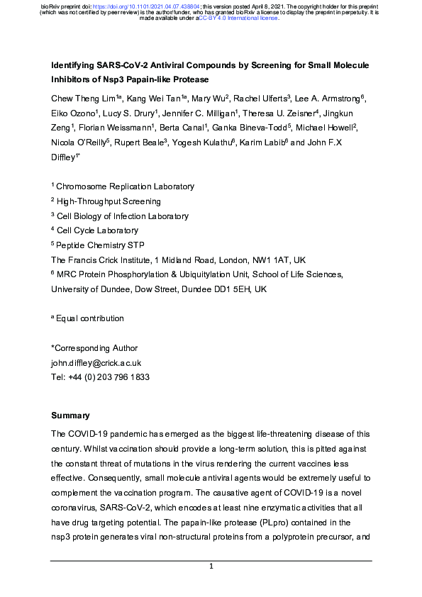 (PDF) Identifying SARS-CoV-2 Antiviral Compounds by Screening for Small ...
