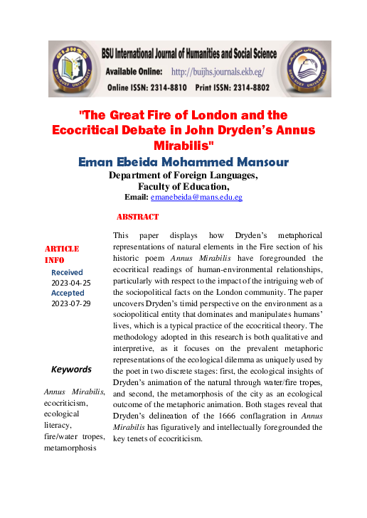 (PDF) The Great Fire of London and the Ecocritical Debate in John ...