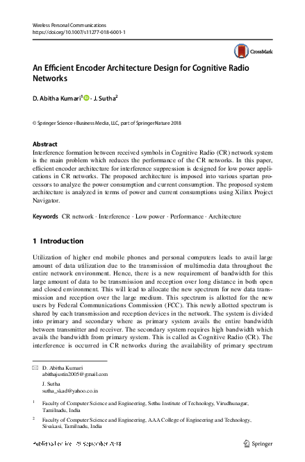 (PDF) An Efficient Encoder Architecture Design for Cognitive Radio Networks
