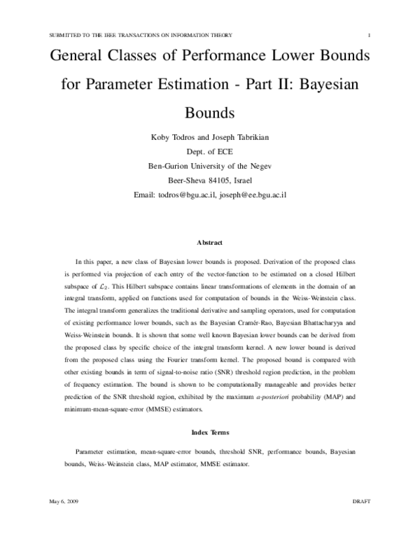 (PDF) General Classes of Performance Lower Bounds for Parameter ...