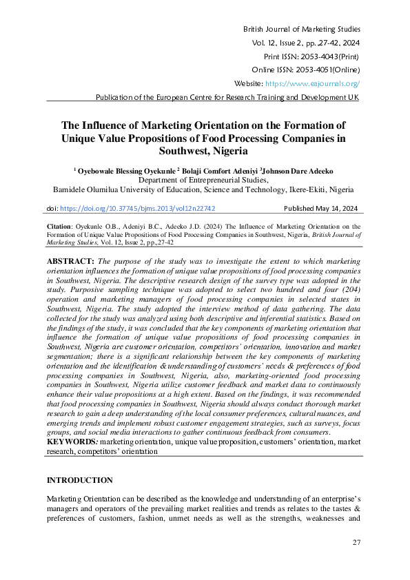 (PDF) The Influence of Marketing Orientation on the Formation of Unique ...