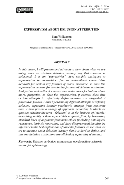 (PDF) Expressivism about delusion attribution