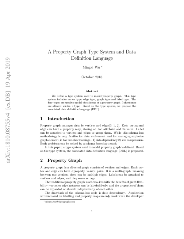 (PDF) Property Graph Type System and Data Definition Language