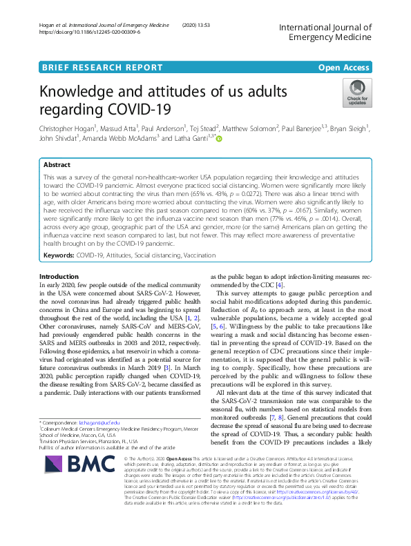 (PDF) Knowledge and attitudes of us adults regarding COVID-19