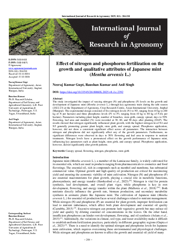 (PDF) Effect of nitrogen and phosphorus fertilization on the growth and ...